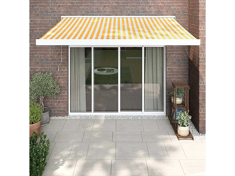 Auvent rétractable jaune et blanc 3x2,5 m tissu et aluminium
