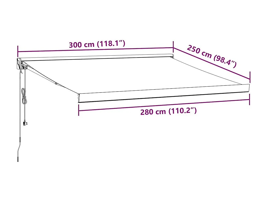 Toldo retrátil automático bordô 300x250 cm