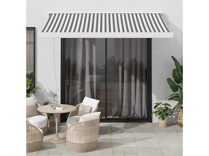 Auvent rétractable anthracite/blanc 3x2,5 m tissu et aluminium