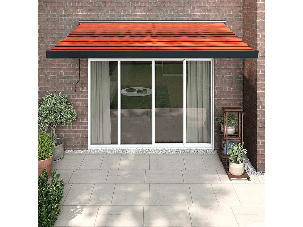 Auvent rétractable orange et marron 3x2,5 m tissu et aluminium