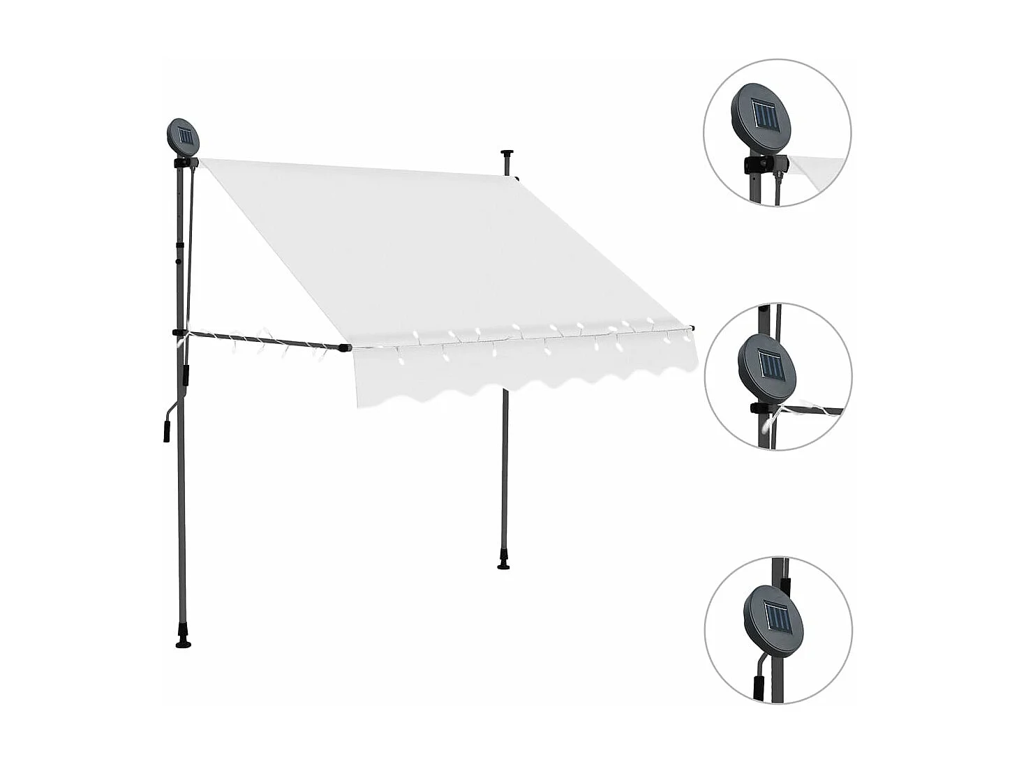 Handmatig uitschuifbaar zonnescherm met LED 100 cm Crème