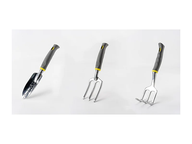 Lot de 3 outils de jardin - Suan - Fourche, râteau à fleurs et transplantoir - En aluminium