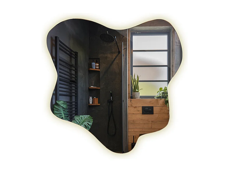 Trendiger asymmetrischer Spiegel mit LED, neutrales Licht, ideal für Badezimmer und Flur - 58 cm x 57,5 cm