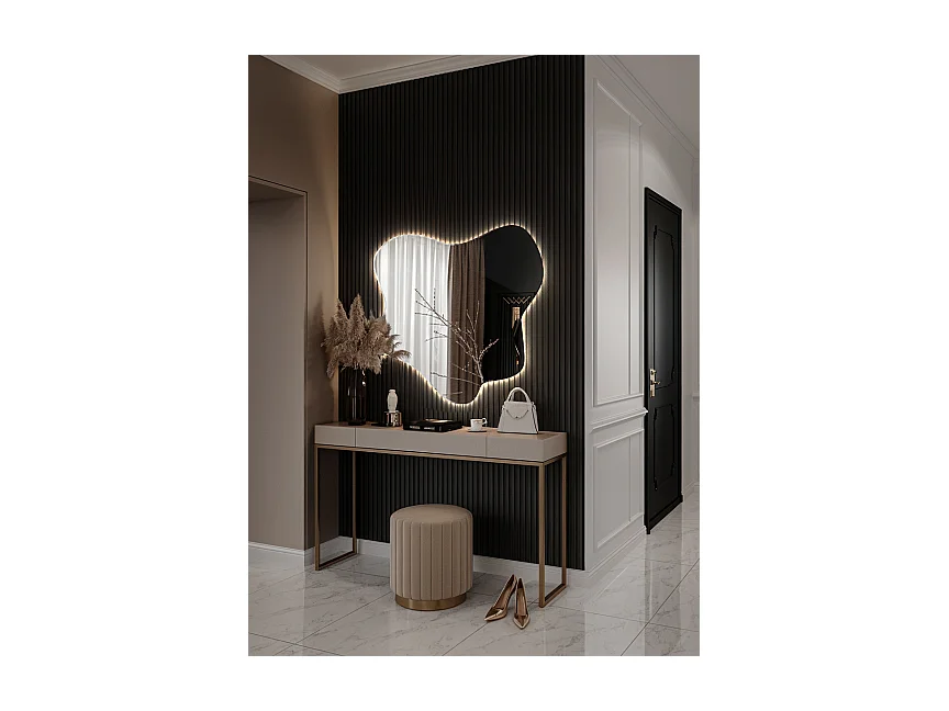 Trendiger asymmetrischer Spiegel mit LED, neutrales Licht, ideal für Badezimmer und Flur - 58 cm x 57,5 cm