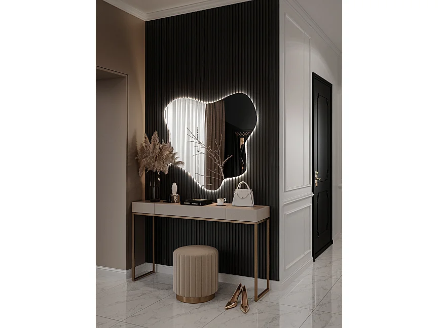 Decoratieve vloeiende en onregelmatige spiegel met LED-verlichting, koud licht, perfect voor een artistieke touch en een eigentijdse sfeer - 77,3 cm x 76,6 cm