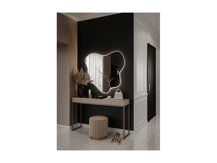 Moderner asymmetrischer Wandspiegel mit kalter LED-Beleuchtung, ideal für minimalistische Dekorationen und moderne Räume - 67,6 cm x 67 cm