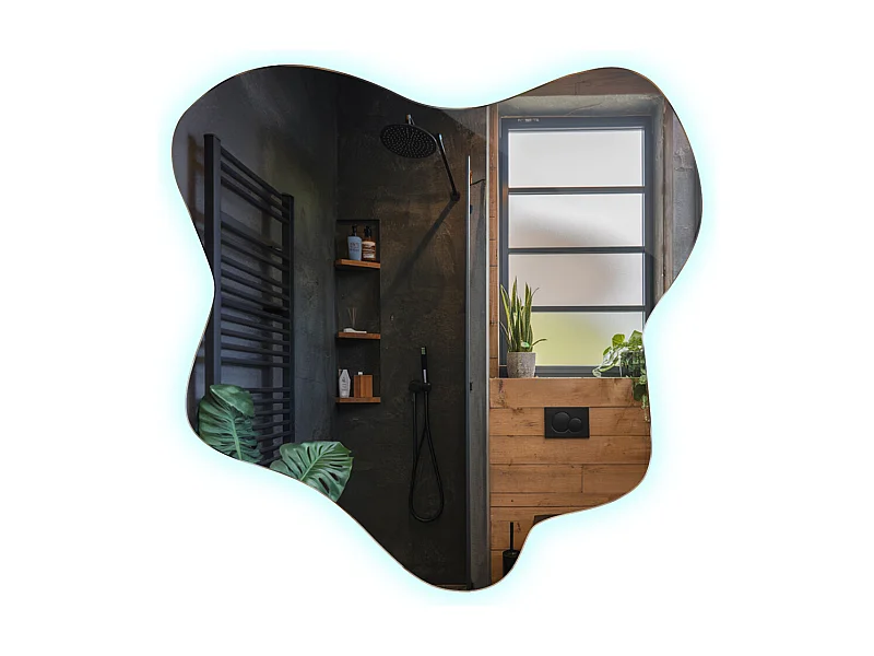 Trendiger asymmetrischer Spiegel mit LED, kaltes Licht, ideal für Badezimmer und Flur - 58 cm x 57,5 cm