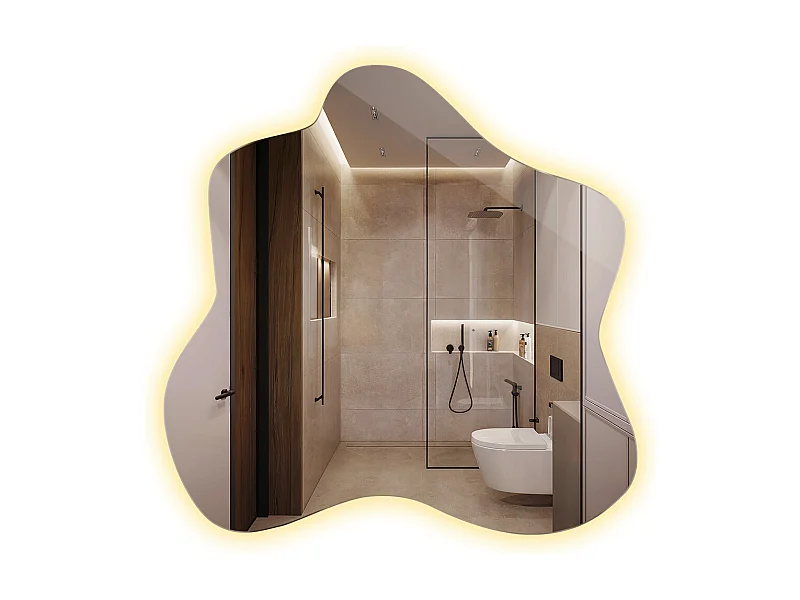 Miroir asymétrique moderne sans cadre avec éclairage LED intégré, lumière chaude, parfait pour décoration murale - 48,3 cm x 47,9 cm