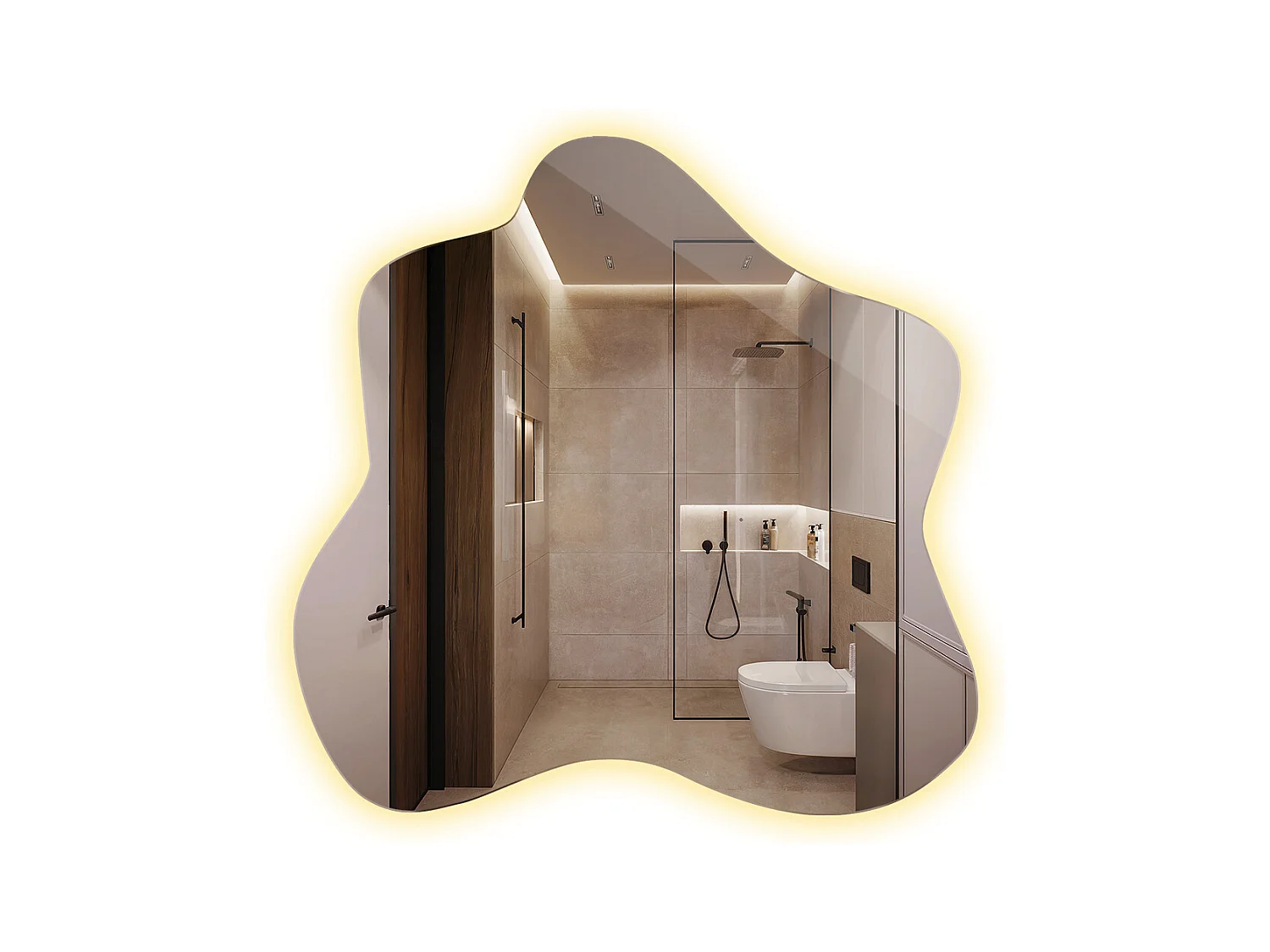 Miroir asymétrique moderne sans cadre avec éclairage LED intégré, lumière chaude, parfait pour décoration murale - 48,3 cm x 47,9 cm