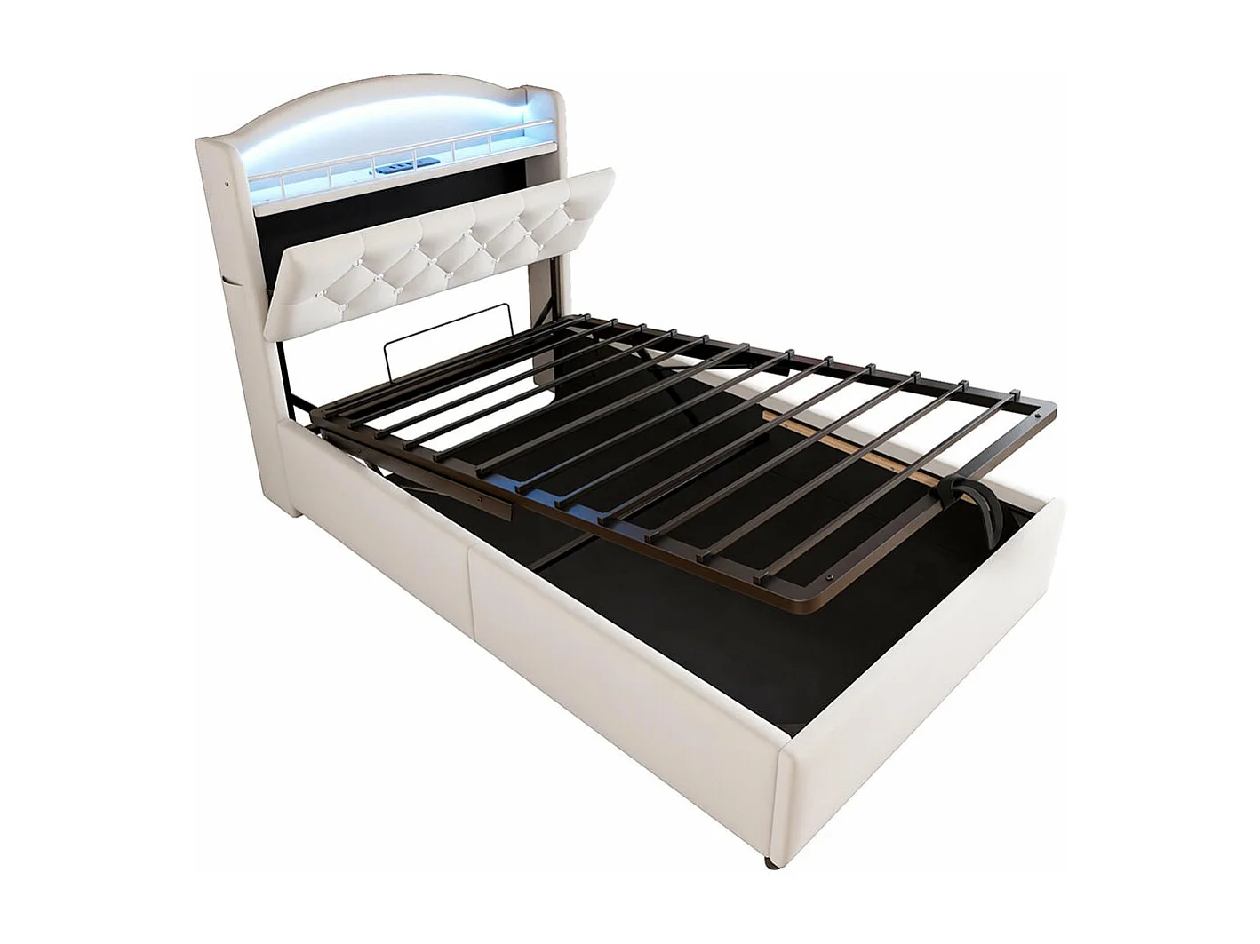 Lit enfant 90x200, simple velours, lit multifonctionnel avec LED et espace de rangement USB Beige