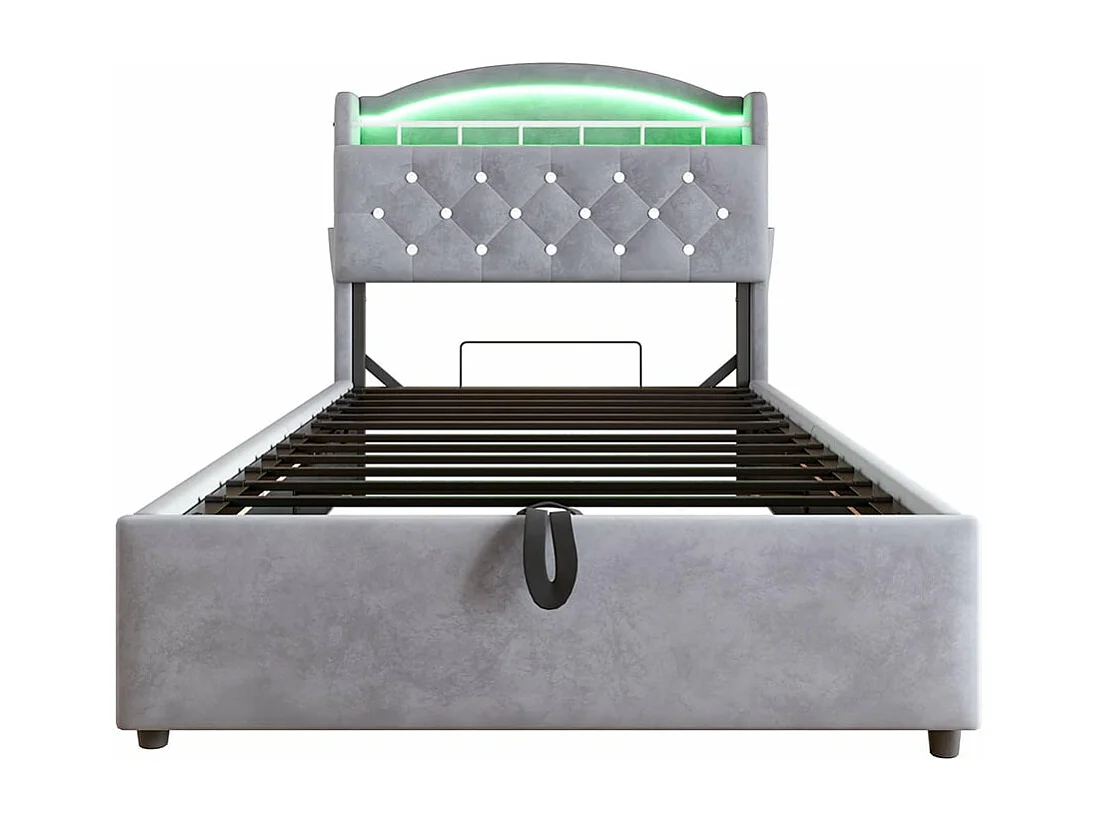 Lit enfant 90x200, simple velours, lit multifonctionnel avec LED et espace de rangement USB ,Gris