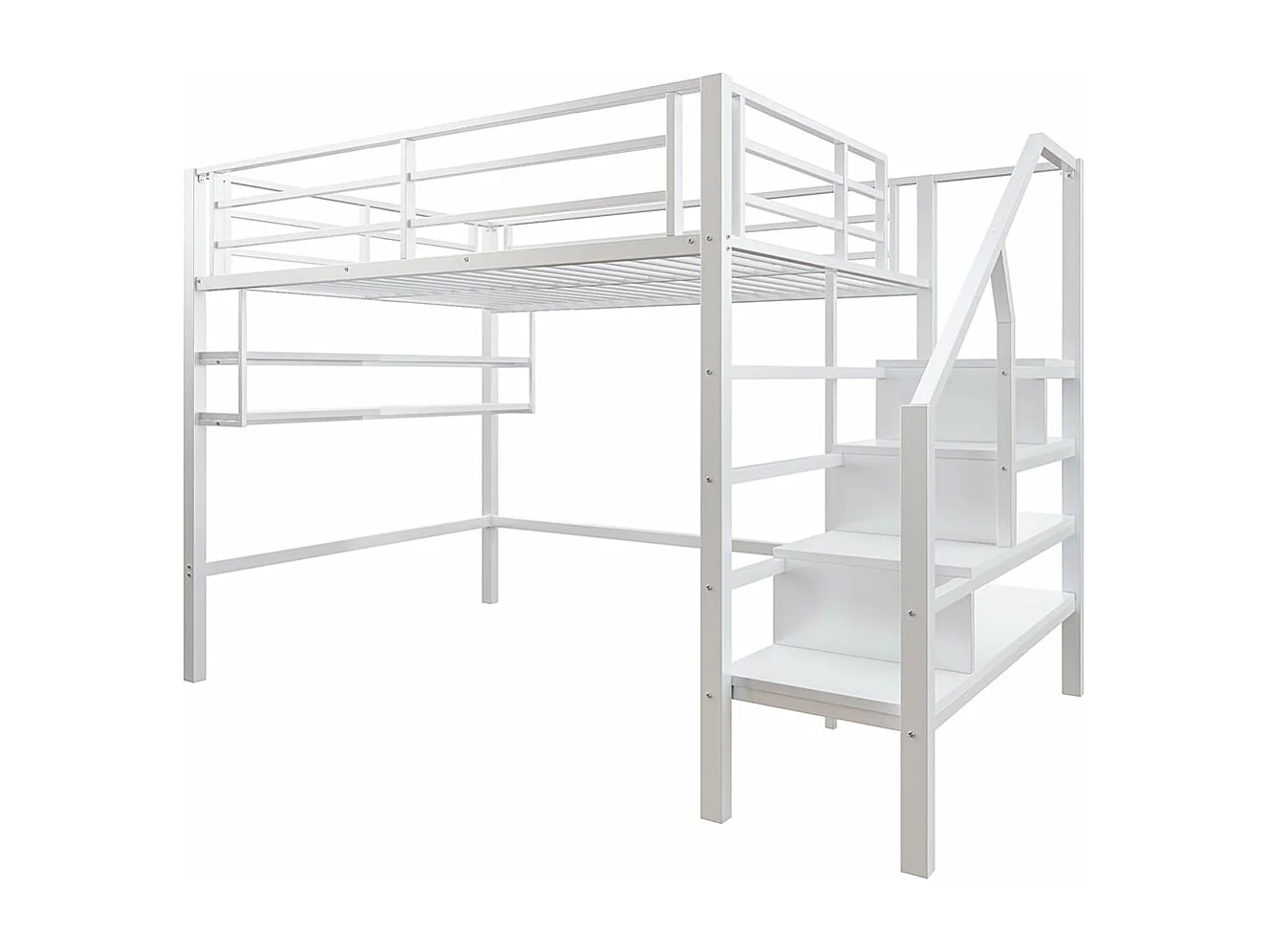 Mezzanine bed 140*200 cm, legplanken, opbergladder, ruimte onder bed voor panelen en rails, zonder matras, wit