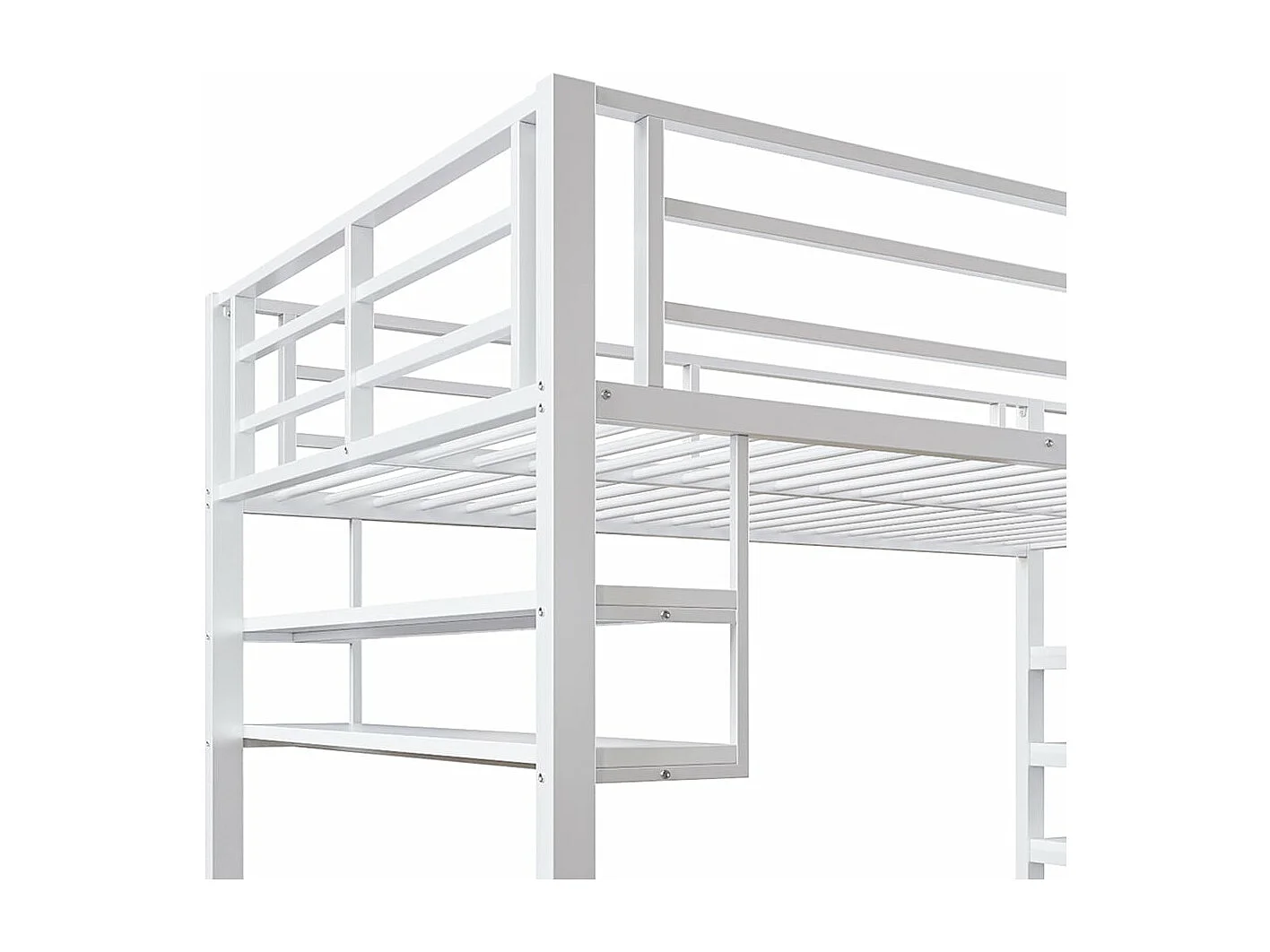 Mezzanine bed 140*200 cm, legplanken, opbergladder, ruimte onder bed voor panelen en rails, zonder matras, wit