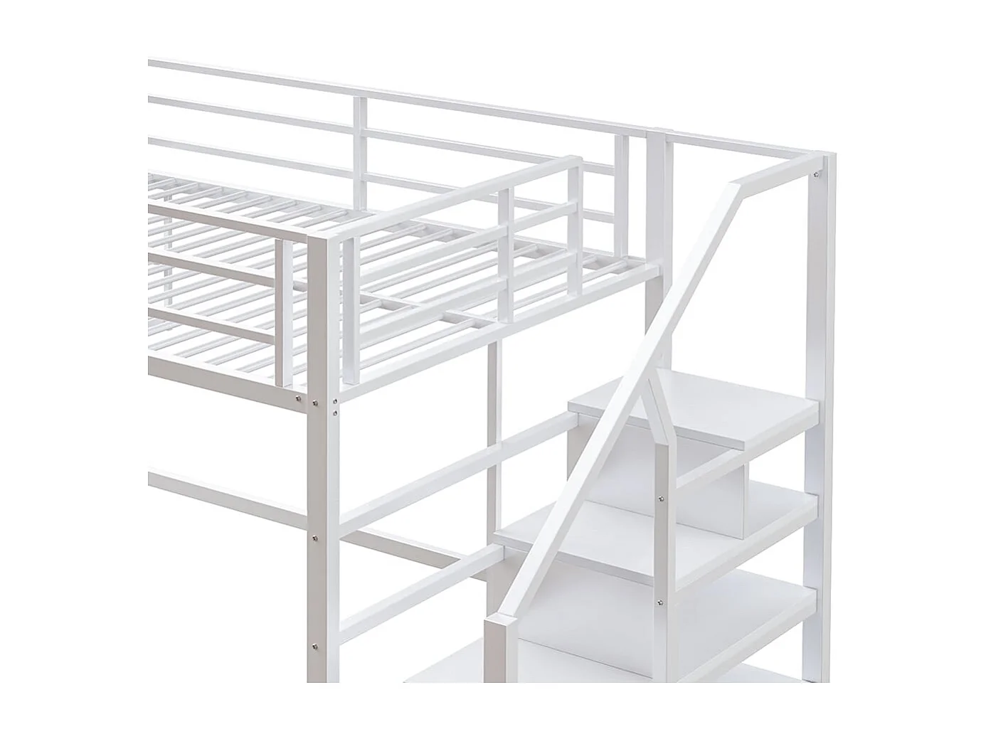 Mezzanine bed 140*200 cm, legplanken, opbergladder, ruimte onder bed voor panelen en rails, zonder matras, wit