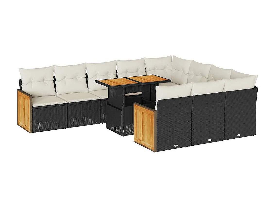 Ensemble de canapés de jardin 11 pcs et coussins rotin acacia