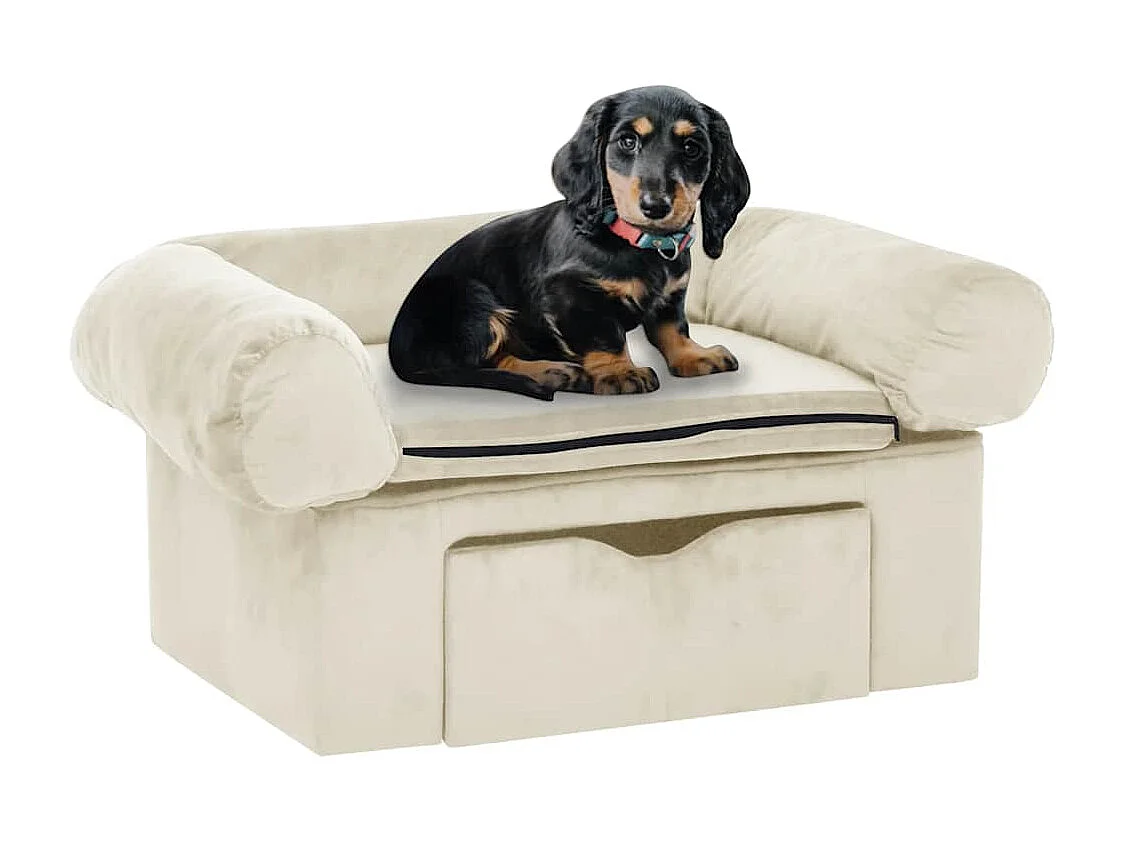 Hundesofa mit Schublade Creme 75x50x38 cm Plüsch