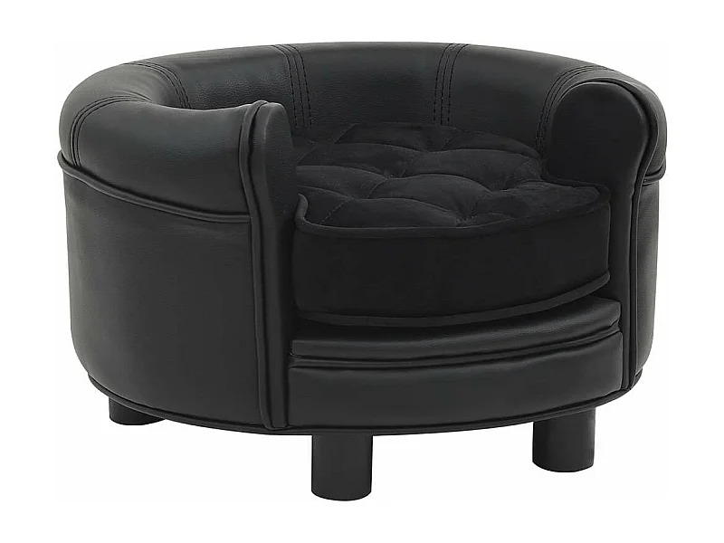 Sofá Perro Negro 48x48x32 cm Peluche y Piel Sintética