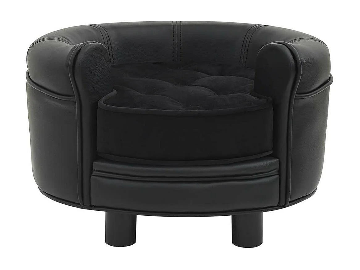 Sofá Perro Negro 48x48x32 cm Peluche y Piel Sintética