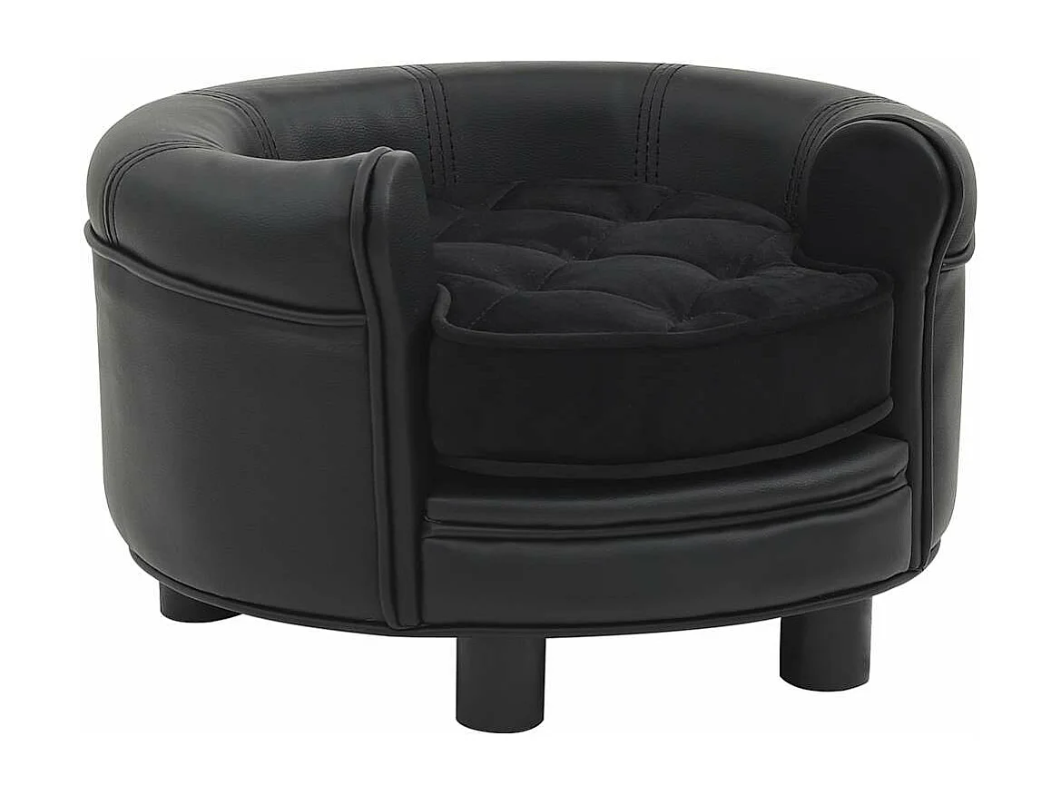 Sofá Perro Negro 48x48x32 cm Peluche y Piel Sintética