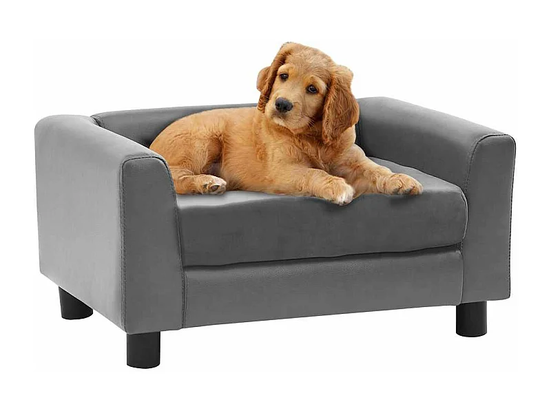 Divano grigio per cani 60x43x30 cm in peluche e similpelle