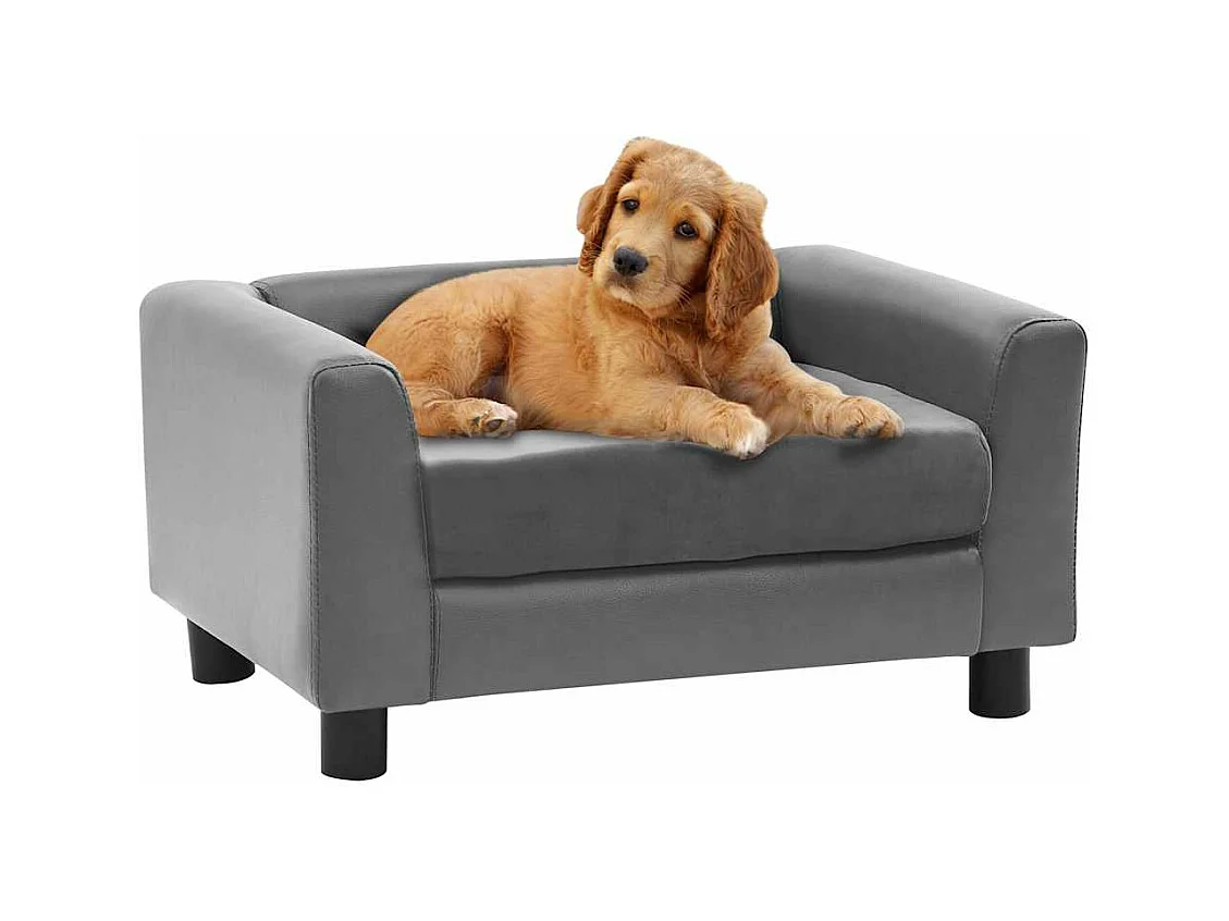 Canapé pour chien Gris 60x43x30 cm Peluche et similicuir