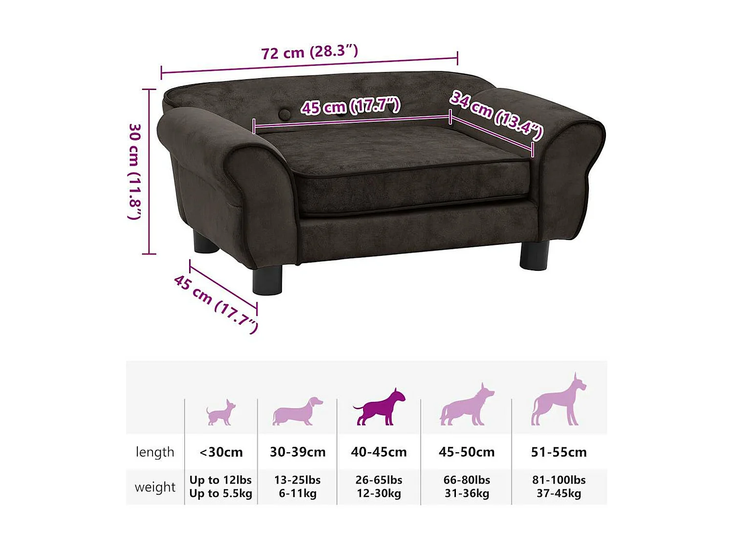 Canapé pour chien Marron 72x45x30 cm Peluche