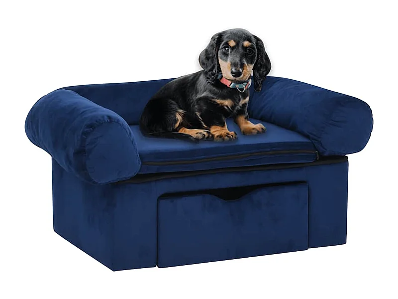 Divano per cani con cassetto Blu 75x50x38 cm Peluche