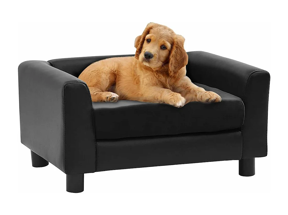 Divano per cani nero 60x43x30 cm in peluche e similpelle