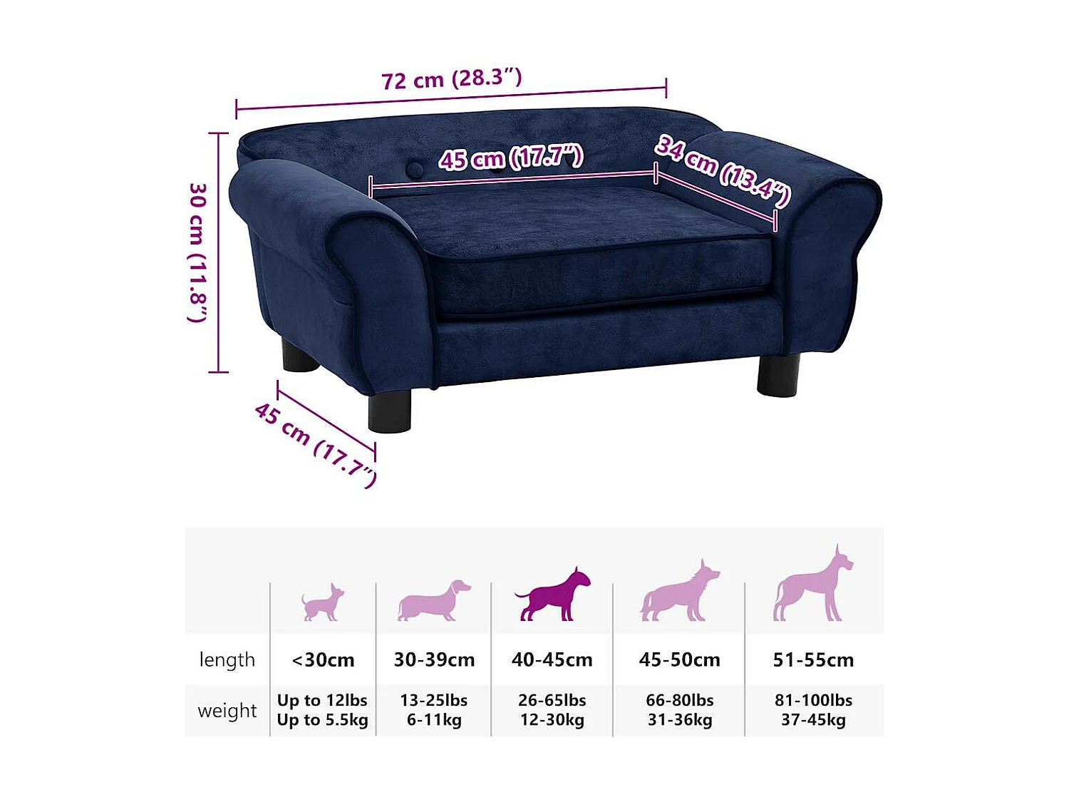 Canapé pour chien Bleu 72x45x30 cm Peluche