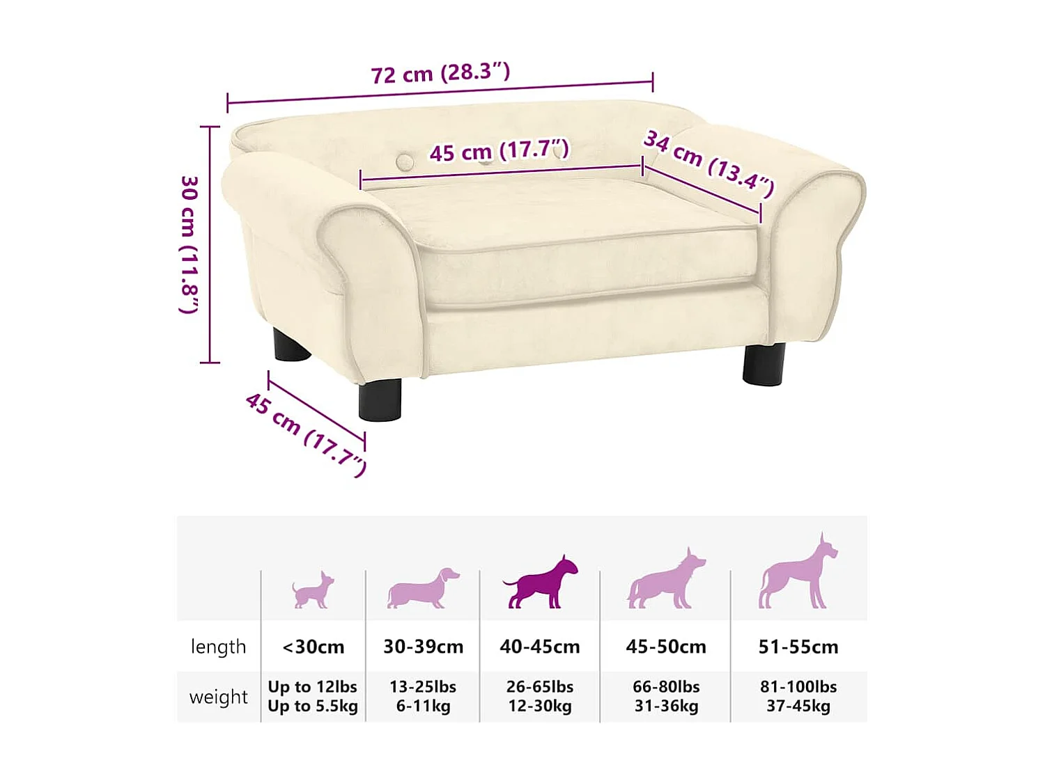 Sofá para Cachorro Creme 72x45x30 cm Pelúcia