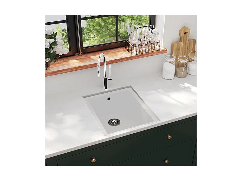 évier de cuisine avec trou de trop-plein Blanc Granit