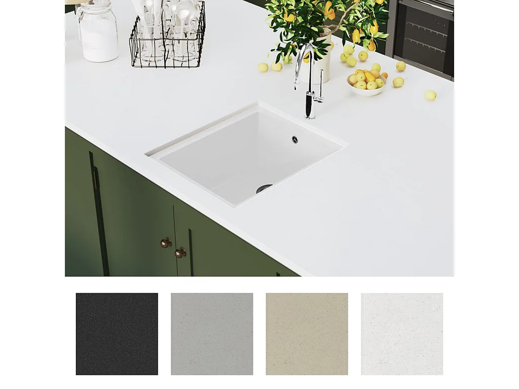 Pia de cozinha em granito branco com furo de transbordamento