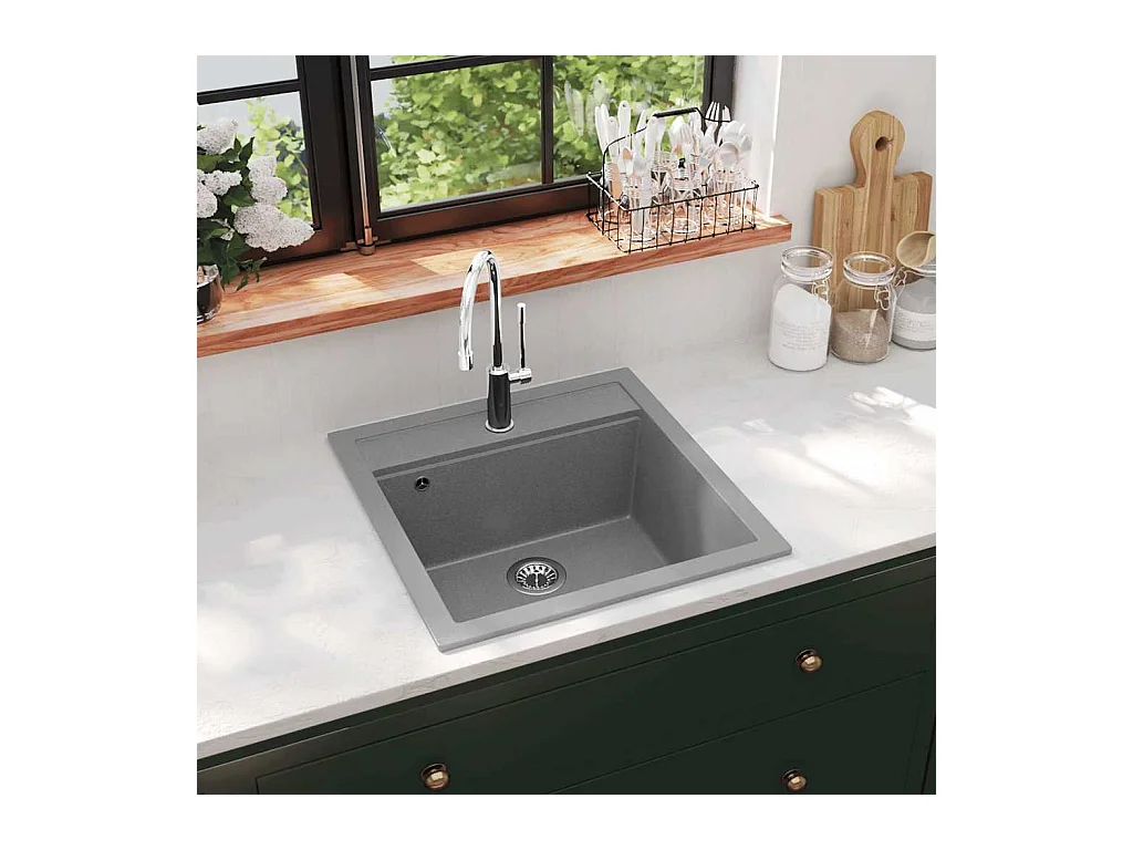 Granit-Küchenspüle, Einzelbecken, grau