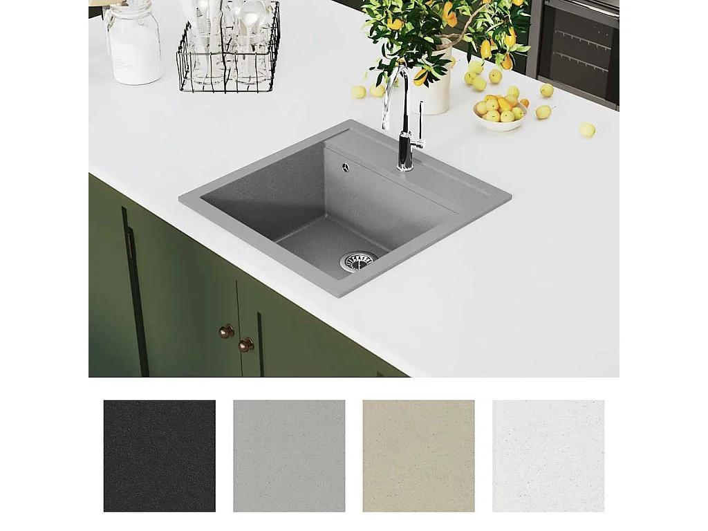Lavello da cucina in granito a una vasca grigio