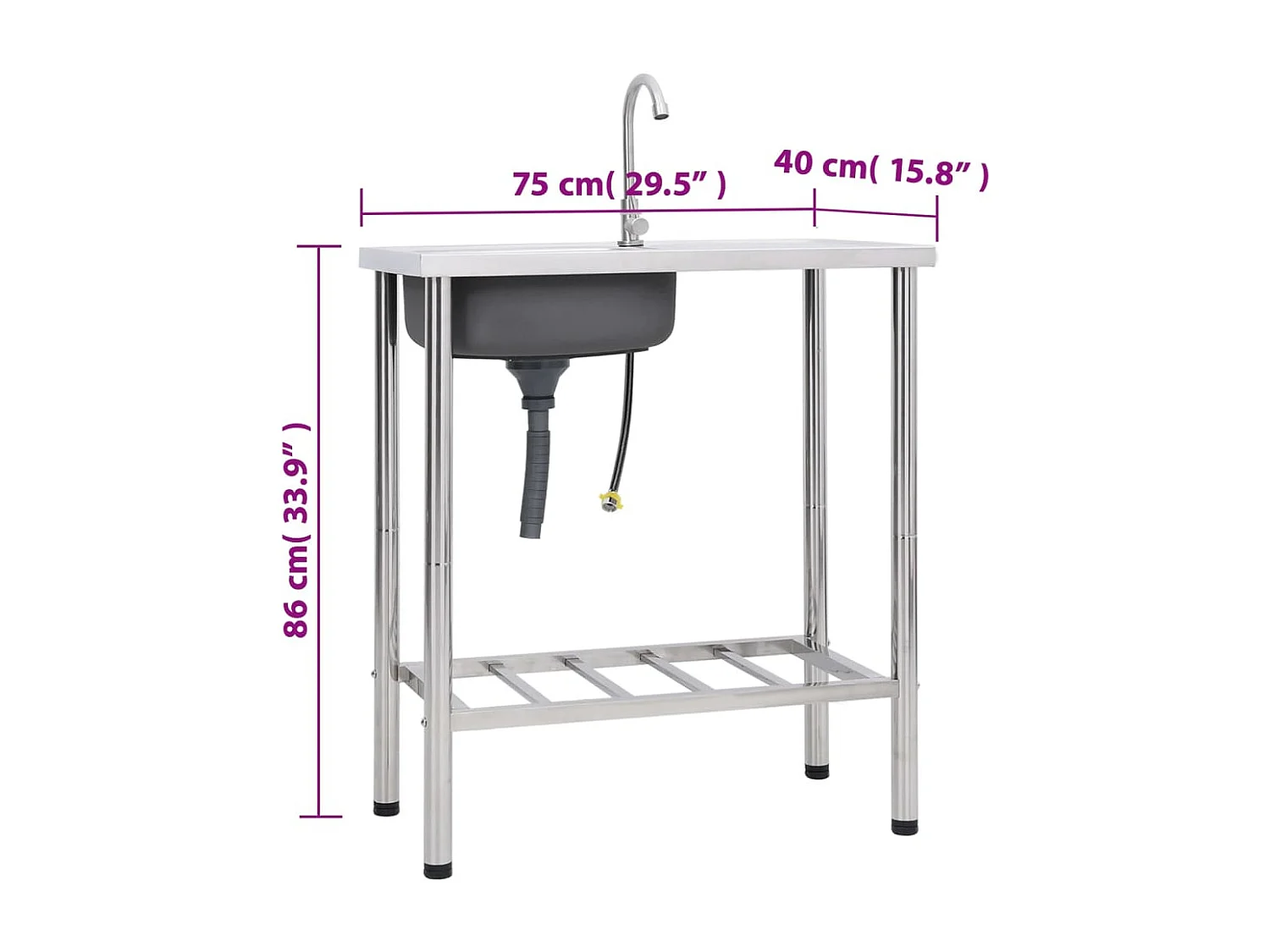 Campingspoelbak Enkele spoelbak met kraan Roestvrij staal