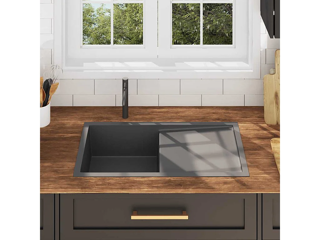 évier de cuisine fait à la main Noir Acier inoxydable