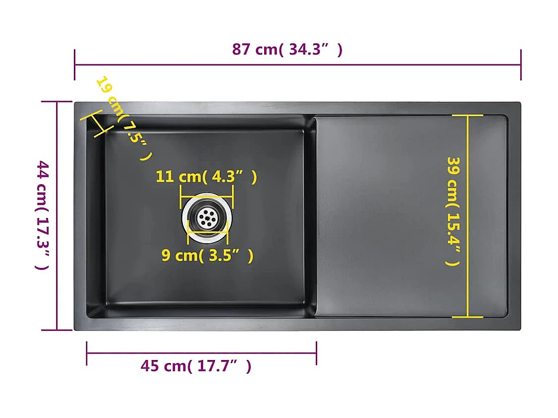 évier de cuisine fait à la main Noir Acier inoxydable