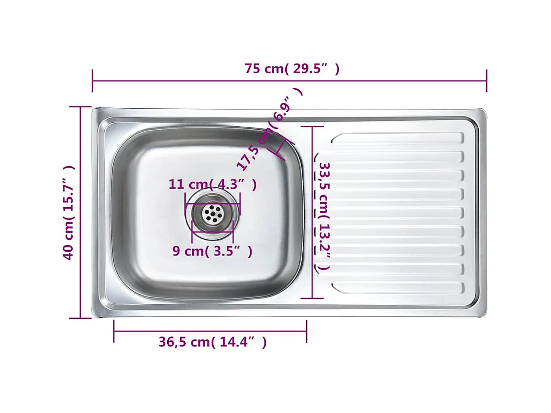évier de cuisine avec crépine et piège Acier inoxydable
