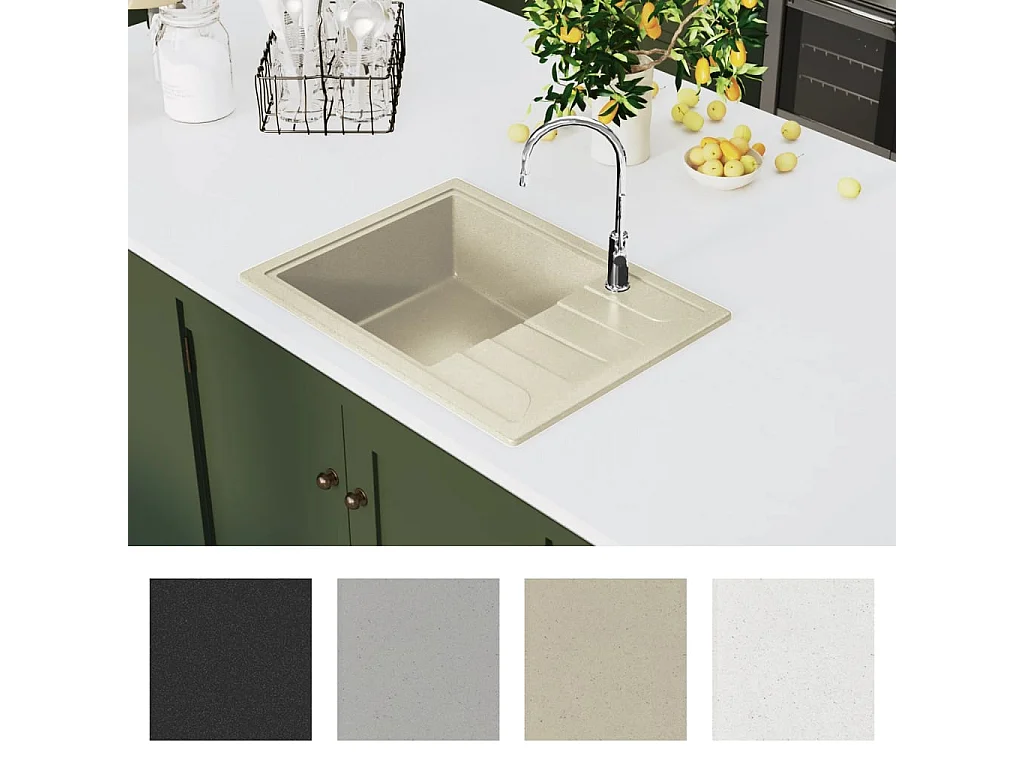 évier de cuisine avec trou de trop-plein ovale Beige Granit