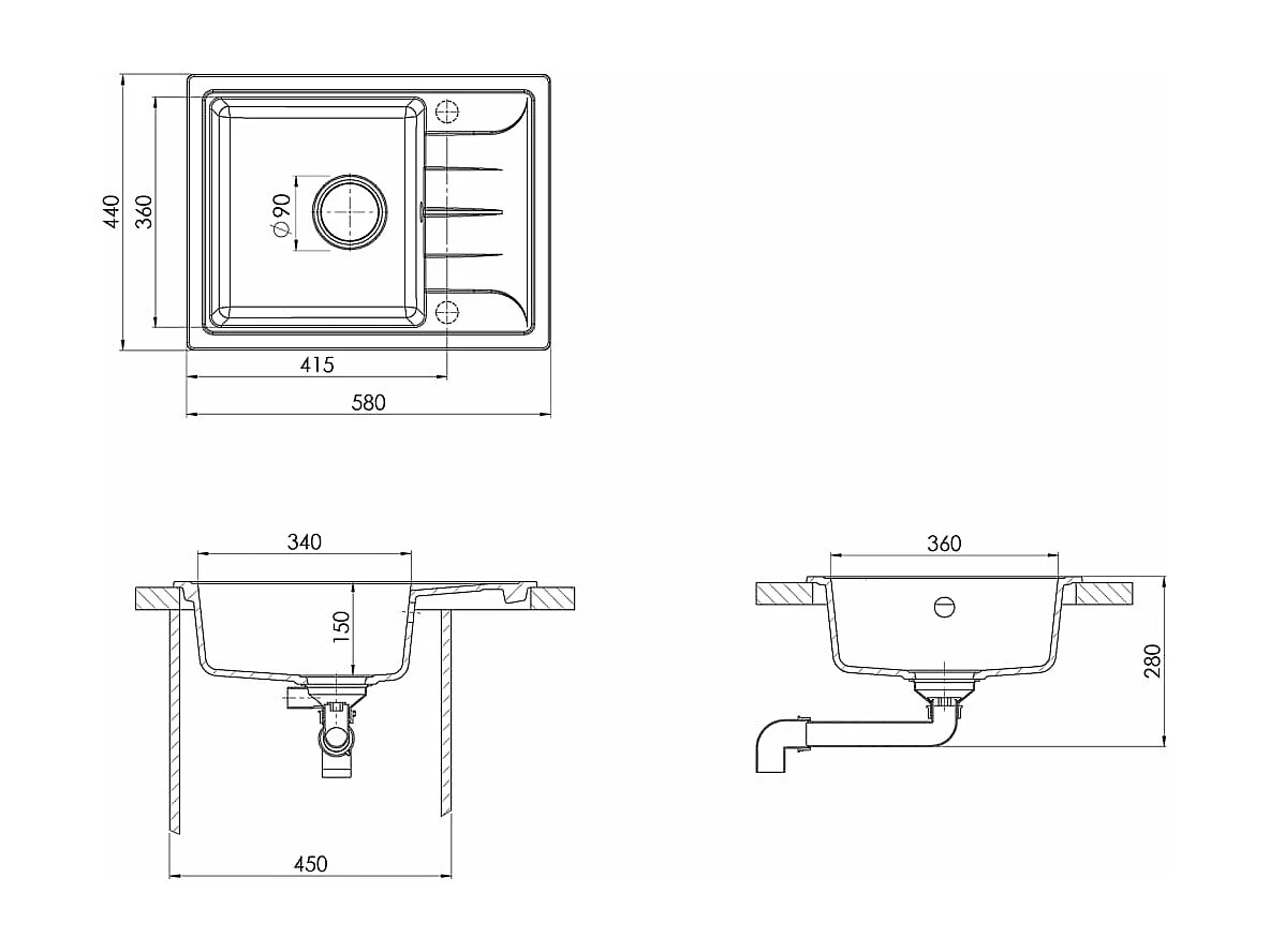 évier de cuisine avec trou de trop-plein ovale Beige Granit