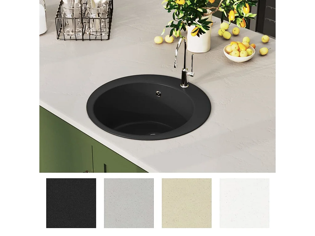 évier de cuisine en granit Bac unique Rond Noir