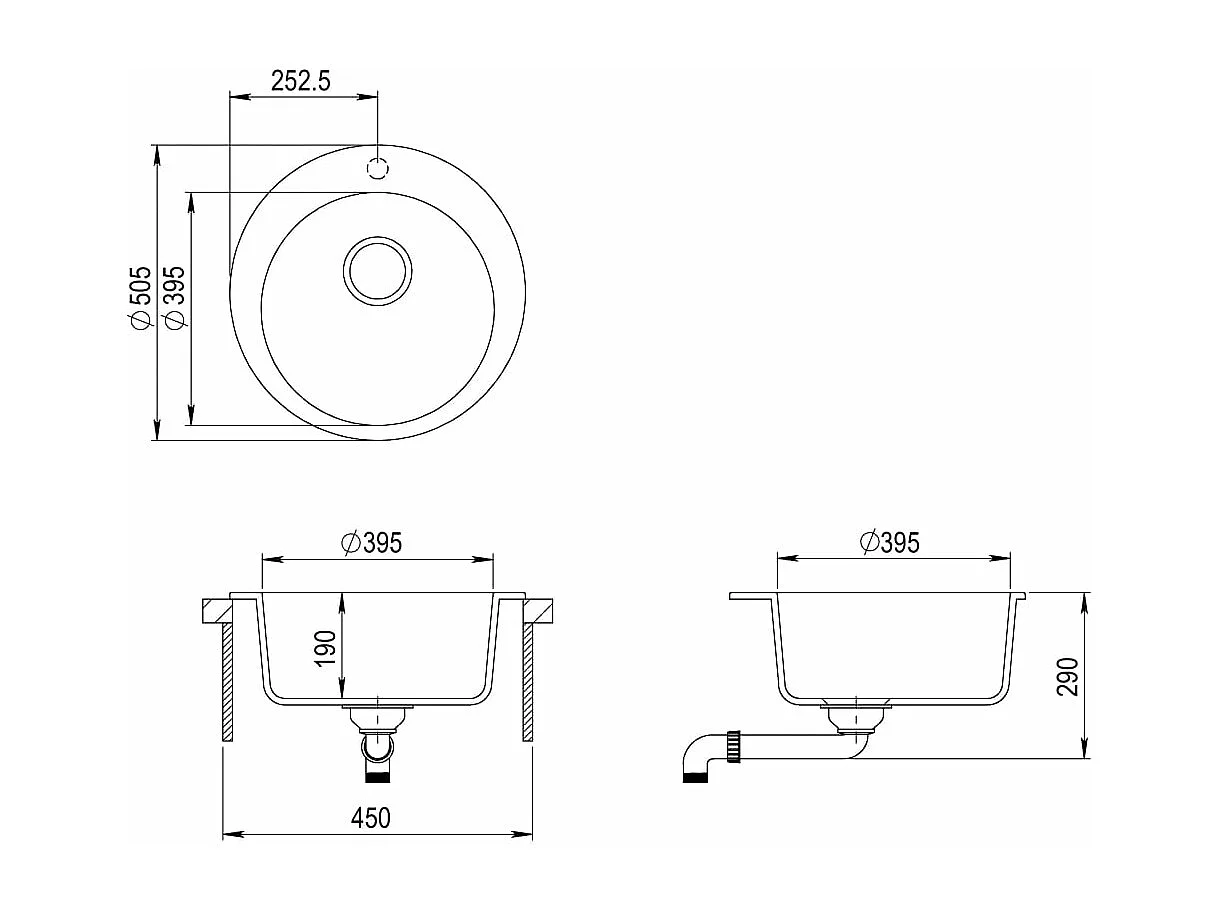 Pia de cozinha de granito pia única redonda bege