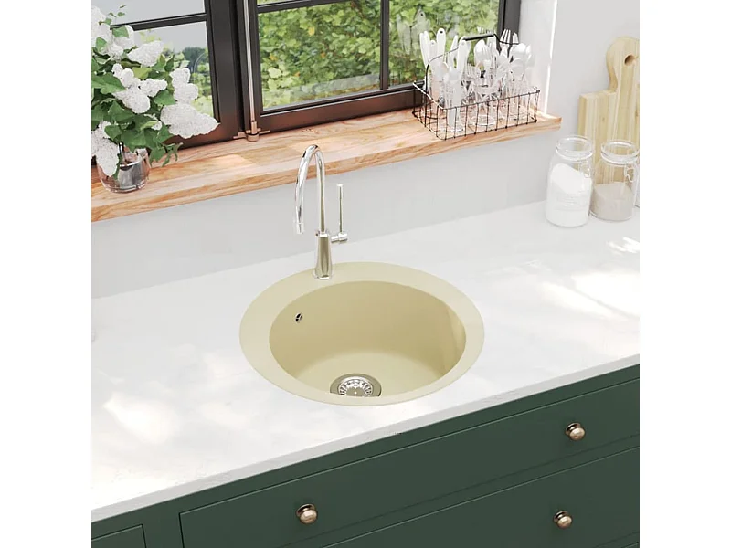évier de cuisine Granit Seul lavabo Rond Beige