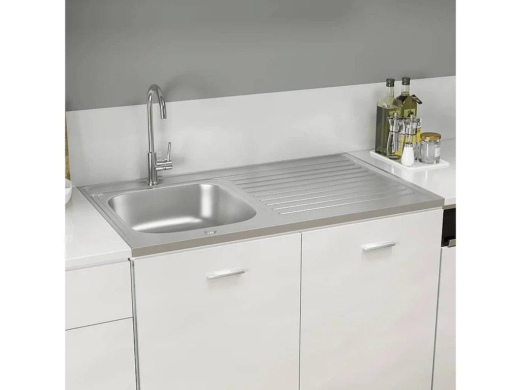 Jeu d'évier de cuisine et égouttoir argenté 1000x600x155mm inox