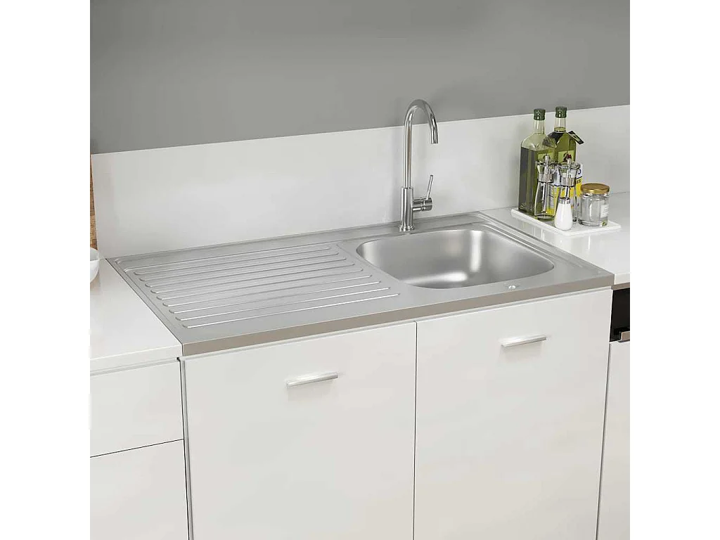 Jeu d'évier de cuisine et égouttoir argenté 1000x600x155mm inox