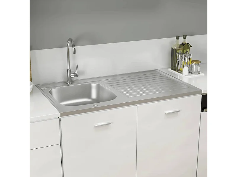 Jeu d'évier de cuisine et égouttoir argenté 1000x600x155mm inox