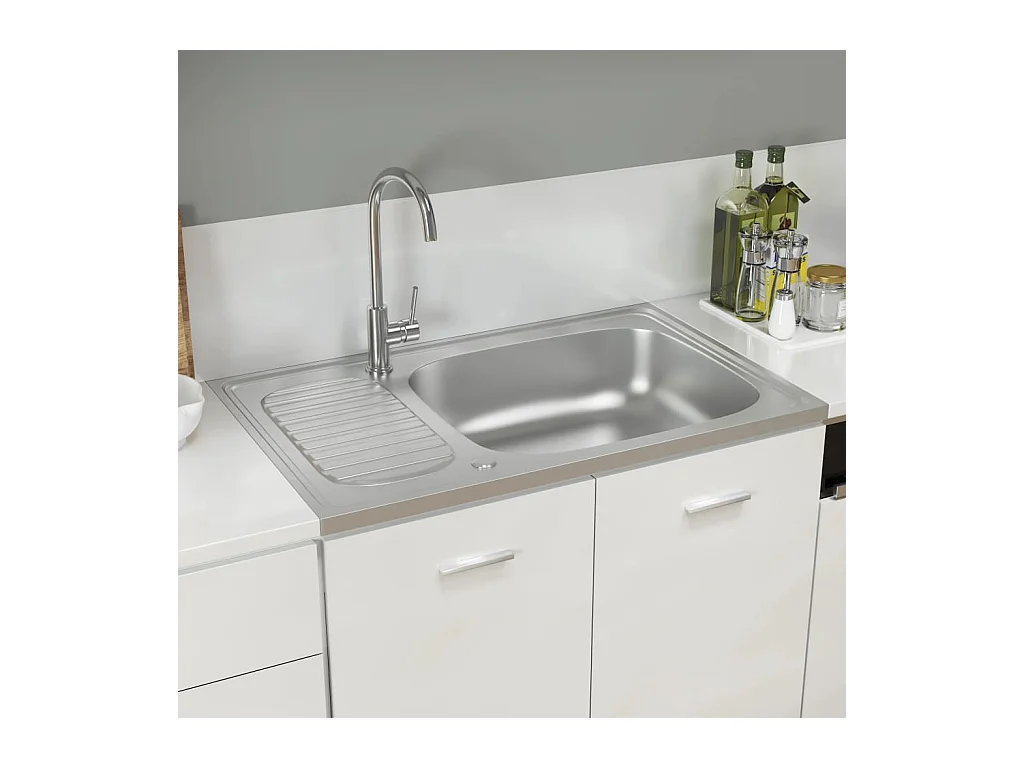 Jeu d'évier de cuisine et égouttoir argenté 800x500x155 mm inox