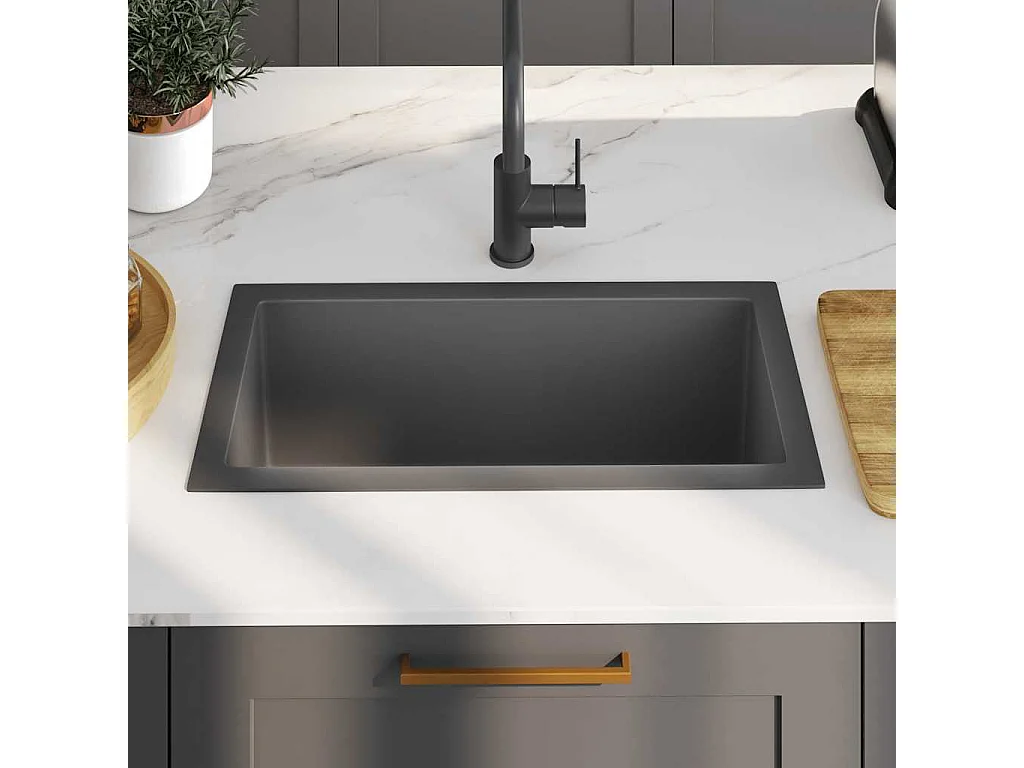 Fregadero de cocina hecho a mano de acero inoxidable negro