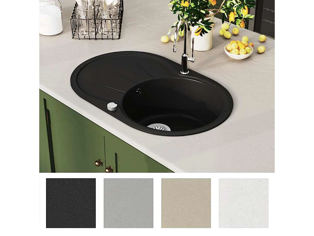 Granitspüle Einzelbecken oval schwarz