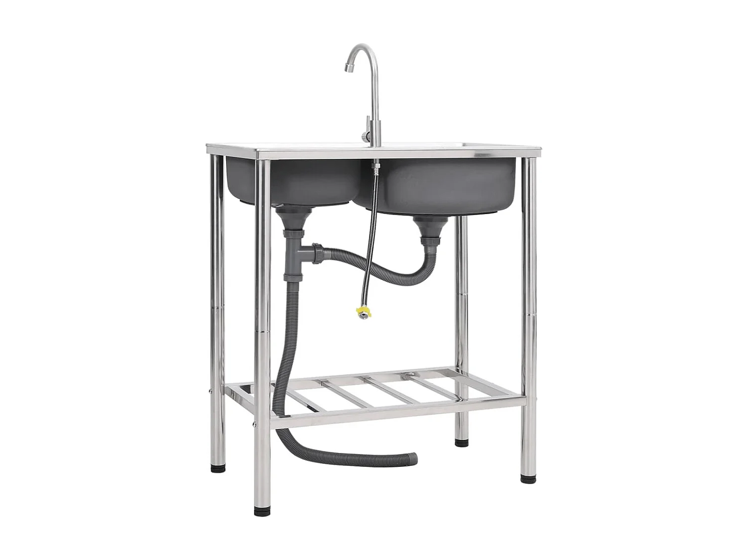 évier de camping Double lavabo avec robinet Acier inoxydable